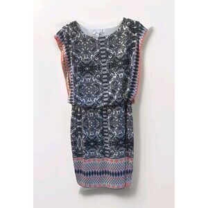 London Style Womens Dress Size 8 Black White Coral Purple Geometric Print Damask